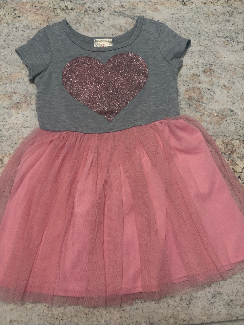 10/$30 Girls Gray Top with Pink Sparkle Tulle Heart Dress